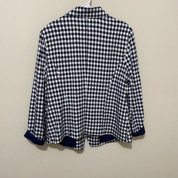 Chico's Gingham Moto Jacket Blue White Women's Size 12 - Picture 2 of 8